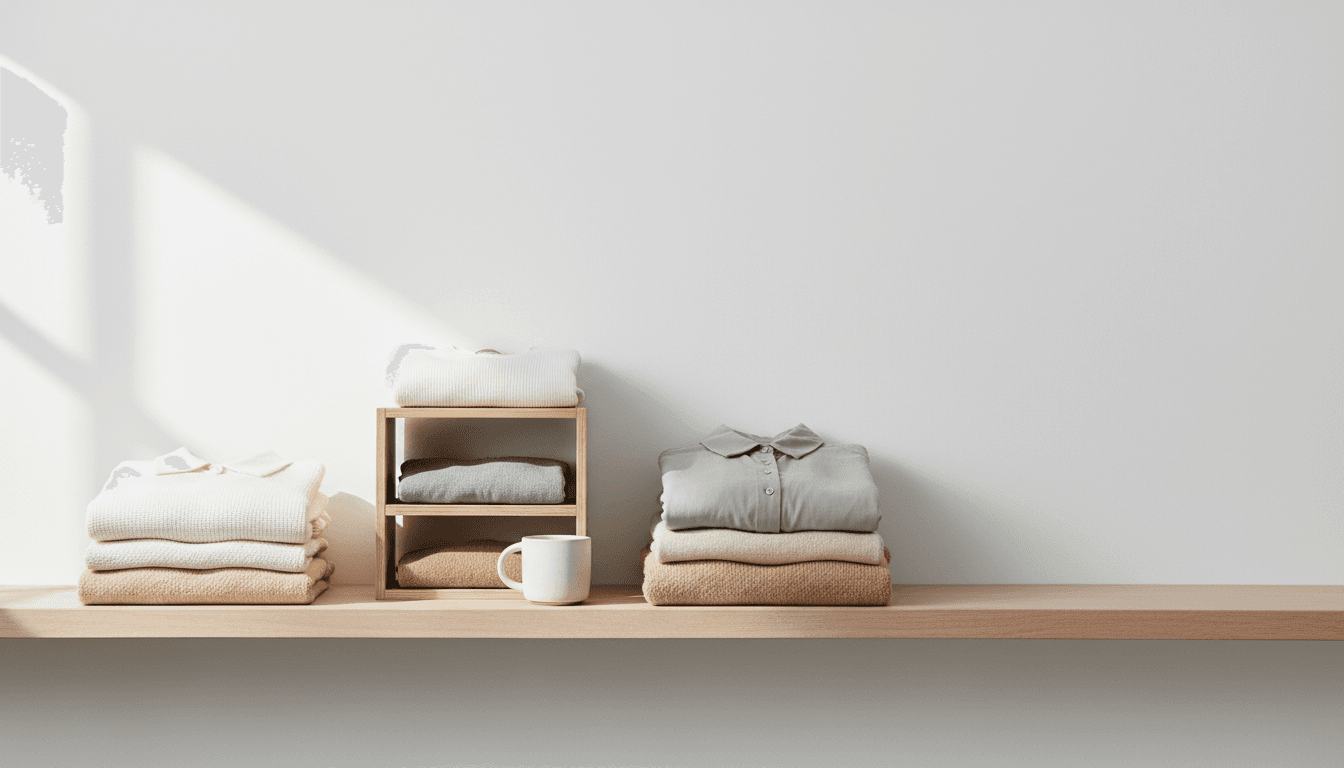 Neatly arranged clothing rack with minimal neutral-toned garments